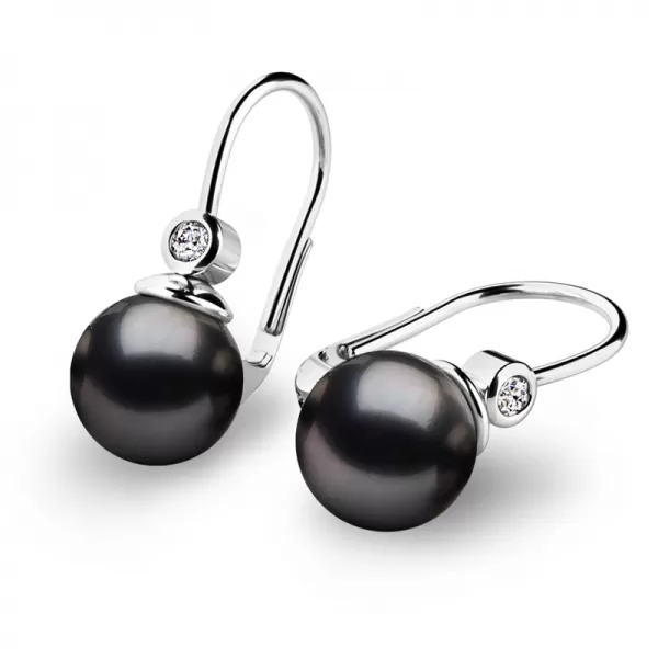 Náušnice s perlou a diamanty 10868B-DIA-Black