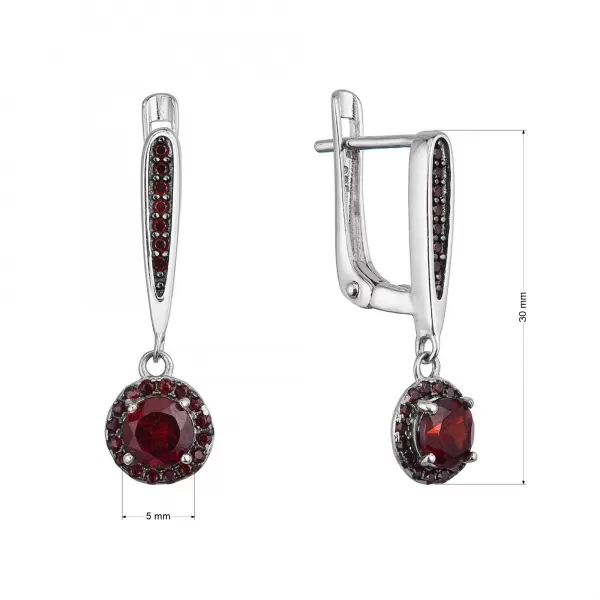 Stříbrné náušnice luxusní s pravými minerálními kameny rudé 11494.3 garnet