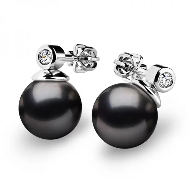 Náušnice s perlou a diamanty 10869B-DIA-Black