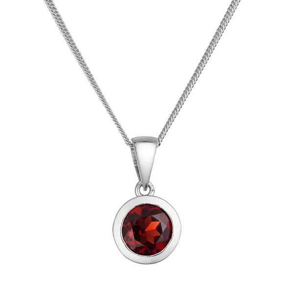 Stříbrný náhrdelník s pravým minerálním kamenem rudý 12081.3 garnet