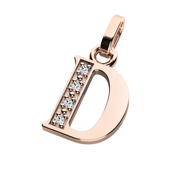 Přívěsek písmeno D růžové zlato 585/1000 přírodní diamanty 0.018 ct G/SI 10982-00-CV-DIA-D