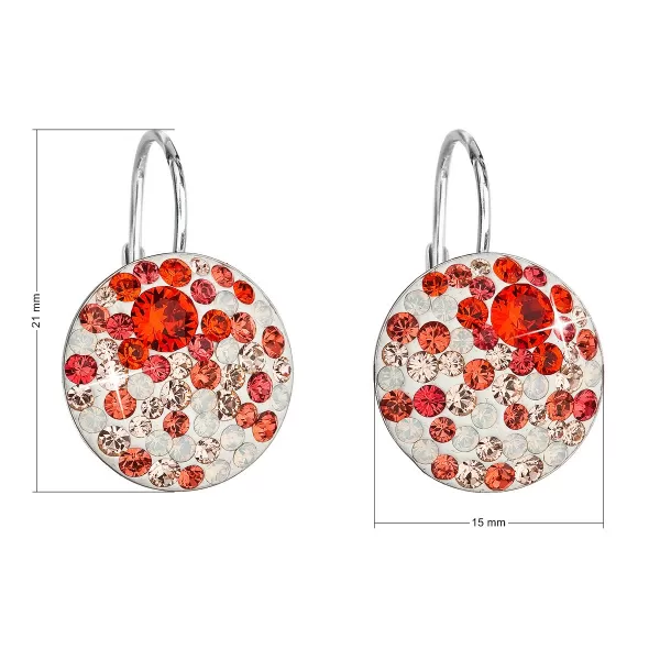 Stříbrné náušnice visací s krystaly Swarovski mix barev oranžová kulaté 31176.3 sanset