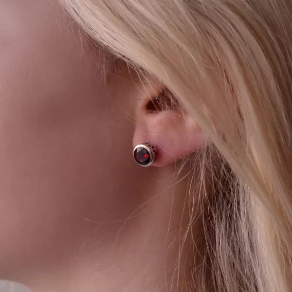 Stříbrné náušnice luxusní s pravými minerálními kameny rudé 11486.3 garnet