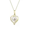 Zlatý 14 karátový náhrdelník srdce s bílou říční perlou a brilianty 92PB00049