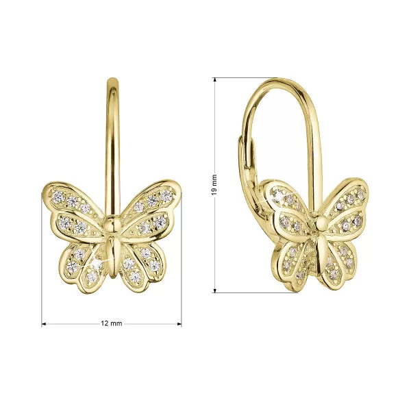 Pozlacené stříbrné náušnice motýlci se zirkony 11500.1 crystal