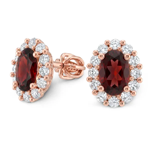 Dámské náušnice z růžového zlata 585/1000 s přírodními granáty 0,90 ct a diamanty 0,288 ct G/SI 10953-CV-DIA-GRA
