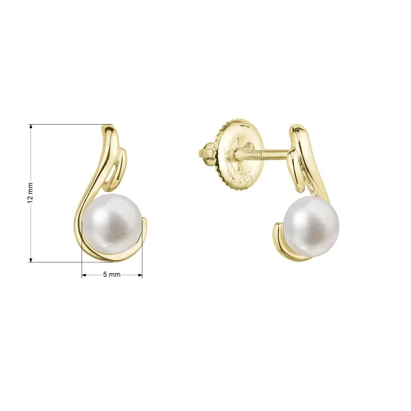 Zlaté 14 karátové náušnice pecky žluté zlato s bílou říční perlou 91P00044