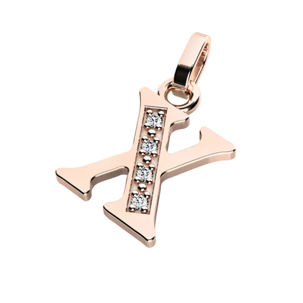 Přívěsek písmeno X růžové zlato 585/1000 přírodní diamanty 0.018 ct G/SI 10982-00-CV-DIA-X
