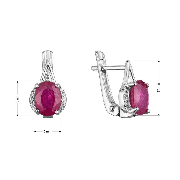 Stříbrné náušnice luxusní s pravými minerálními kameny červené 11489.3 ruby