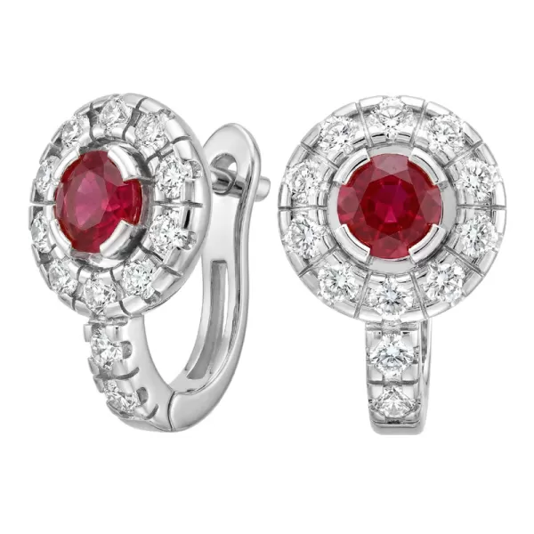 Náušnice bílé zlato 585/1000, přírodní diamanty a rubíny, 109015-B-RUB