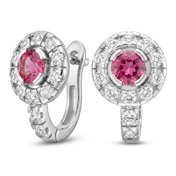 Náušnice bílé zlato 585/1000, přírodní diamanty a turmalíny, 109015-B-TUR