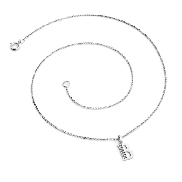 Přívěsek písmeno B bílé zlato 585/1000 přírodní diamanty 0.018 ct G/SI 10982-00-B-DIA-B