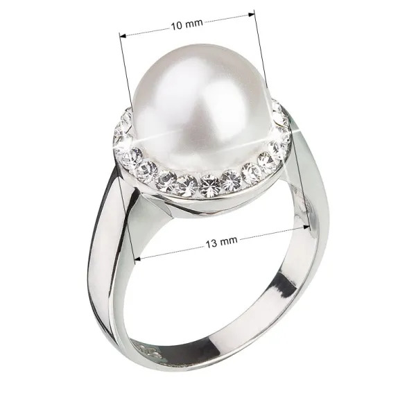 Stříbrný prsten s krystaly Swarovski a bílou perlou 35021.1