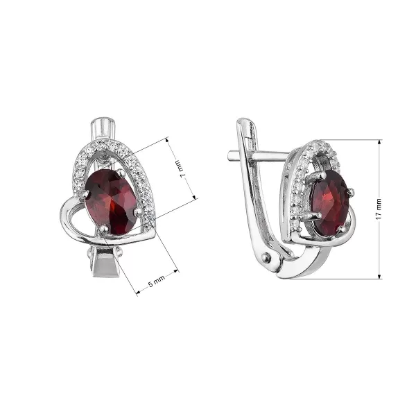 Stříbrné náušnice luxusní s pravými minerálními kameny rudé srdce 11496.3 garnet chekker