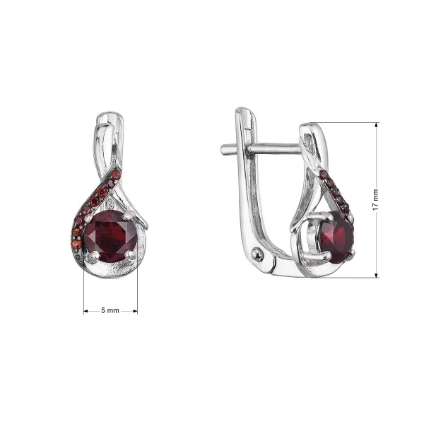 Stříbrné náušnice luxusní s pravými minerálními kameny rudá slza 11495.3 garnet