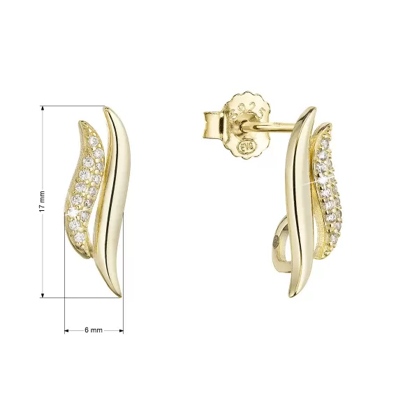 Pozlacené stříbrné náušnice pecky s bílými zirkony 11446.1