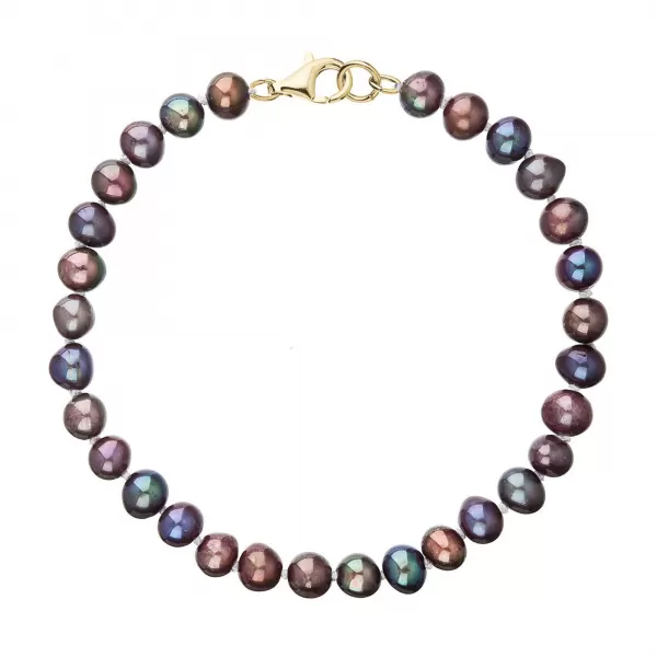 Perlový náramek z říčních perel se zapínáním ze 14 karátového zlata 923001.3/9260 dk.peacock