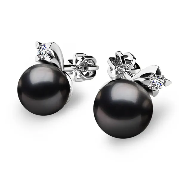 Dámské náušnice bílé zlato 585/1000 přírodní diamant 0.050 ct s perlami 10890-B-DIA-FW-Black
