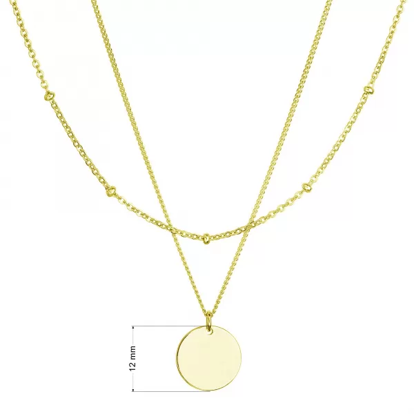 Pozlacený náhrdelník dvouřadý s placičkou a řetízkem s kuličkami 62002