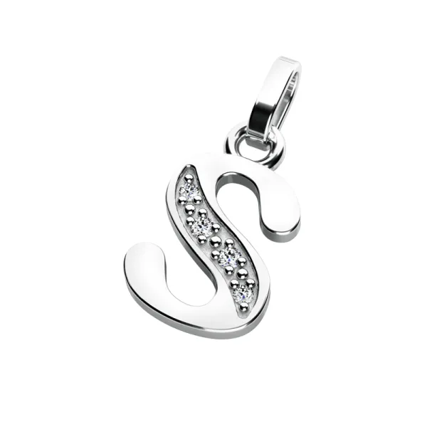 Přívěsek písmeno S bílé zlato 585/1000 přírodní diamanty 0.018 ct G/SI 10982-00-B-DIA-S