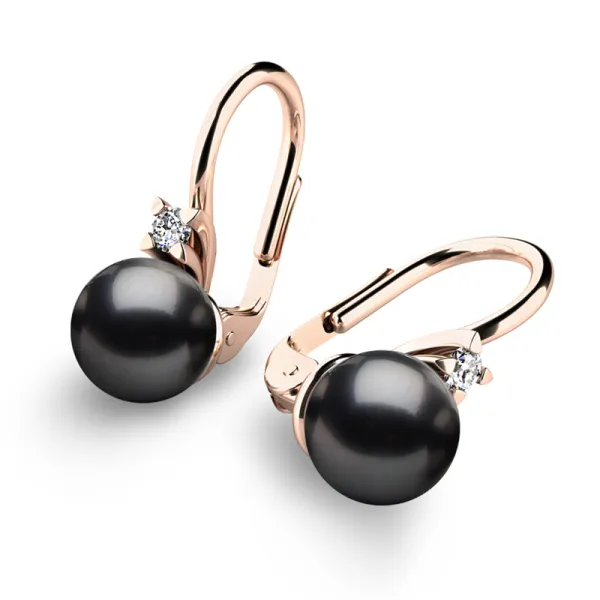 Dámské náušnice přírodní diamant 0.050 ct perlové 10889-CV-DIA-FW-Black