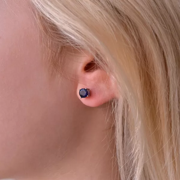 Stříbrné náušnice pecky s pravými minerálními kameny temně modré 11483.3 sapphire blue