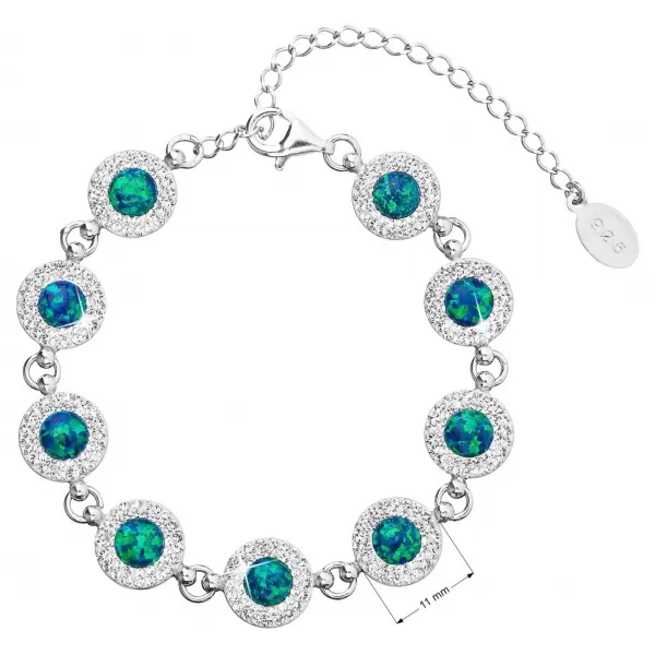 Stříbrný náramek se syntetickým opálem a krystaly Preciosa zelený 33105.1