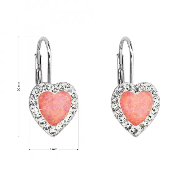 Stříbrné náušnice visací se syntetickým opálem oranžové srdce 31319.1 coral