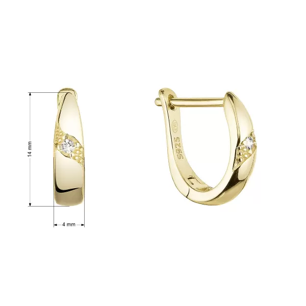 Pozlacené stříbrné náušnice kruhy se zirkonem v bílé barvě 11460.1