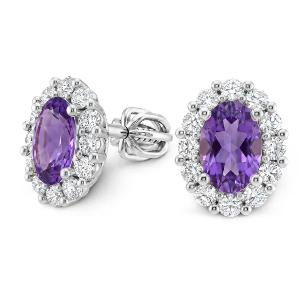 Dámské náušnice z bílého zlata 585/1000 s přírodními ametysty 0,70 ct a diamanty 0,288 ct G/SI 10953-B-DIA-AME