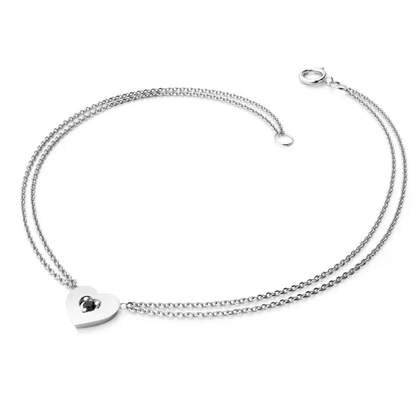 Náramek se srdíčkem a černým diamantem 10874-NR02-B-Black