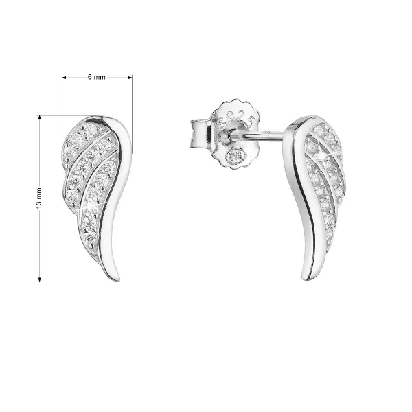 Stříbrné náušnice pecky se zirkony bílá křídla 11440.1