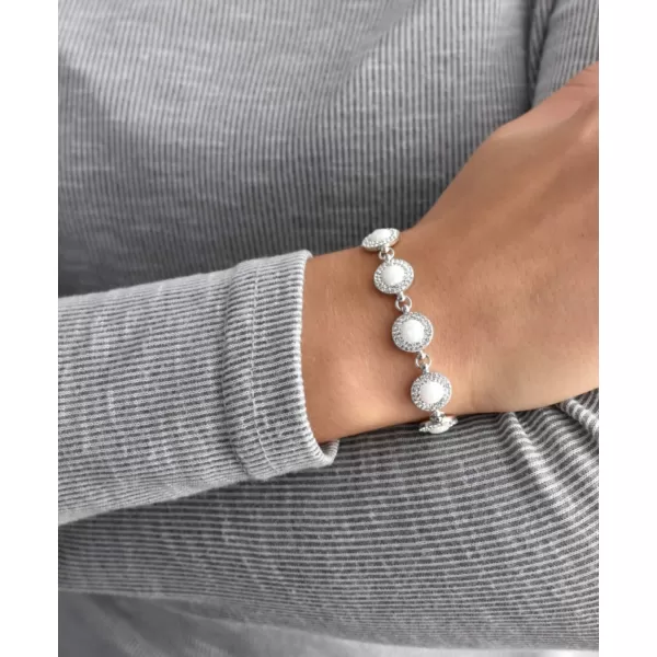 Stříbrný náramek se syntetickým opálem a krystaly Preciosa bílý 33105.1