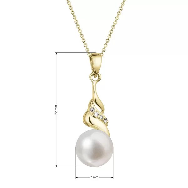 Zlatý 14 karátový náhrdelník s bílou říční perlou a brilianty 92PB00054