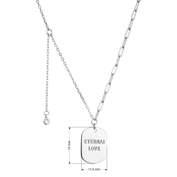 Stříbrný náhrdelník placička ETERNAI LOVE a přívěsek s mini zirkonkem 12070.1