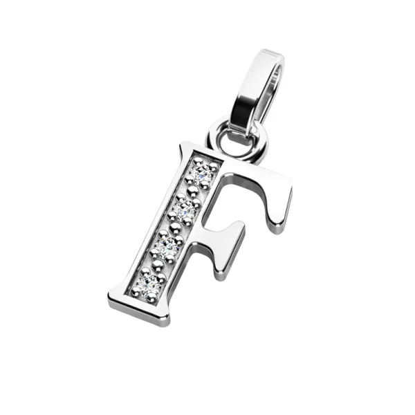 Přívěsek písmeno F bílé zlato 585/1000 přírodní diamanty 0.018 ct G/SI 10982-00-B-DIA-F