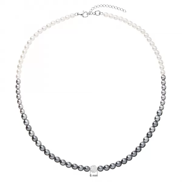 Perlový náhrdelník bílo-šedý s Preciosa krystaly 32065.3