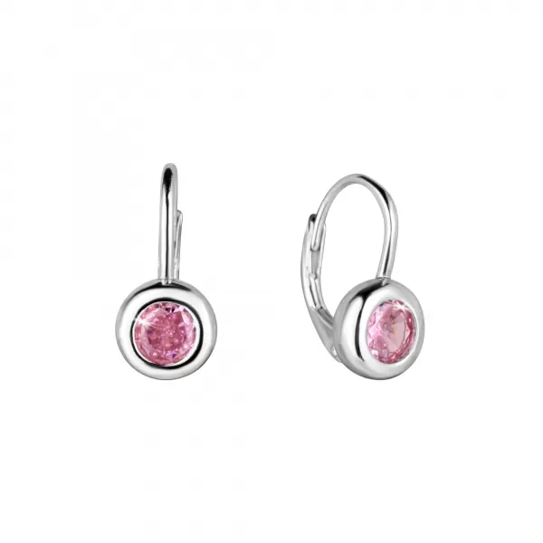 Stříbrné náušnice visací s růžovým zirkonem 11548.3 rose