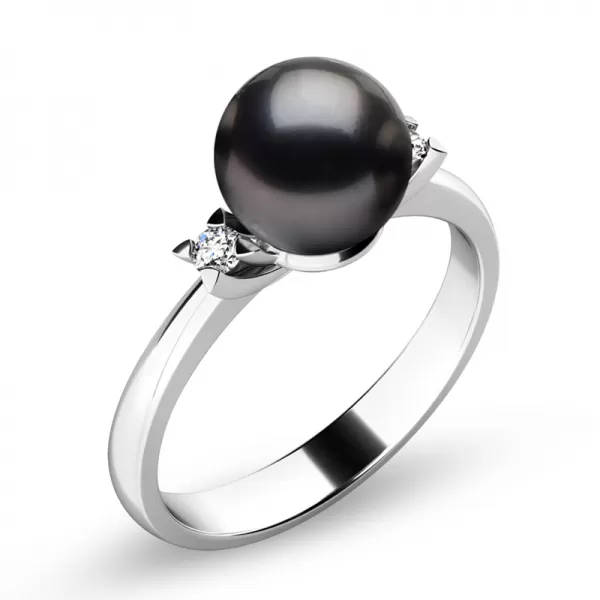 Perlový prsten s diamanty 10888-B-Black