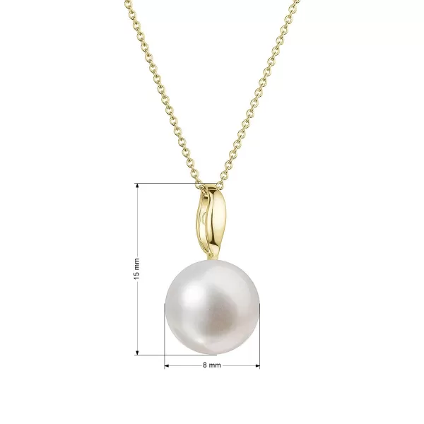 Zlatý 14 karátový náhrdelník žluté zlato s bílou říční perlou 92P00044