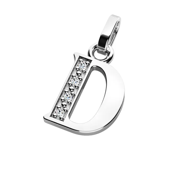 Přívěsek písmeno D bílé zlato 585/1000 přírodní diamanty 0.018 ct G/SI 10982-00-B-DIA-D