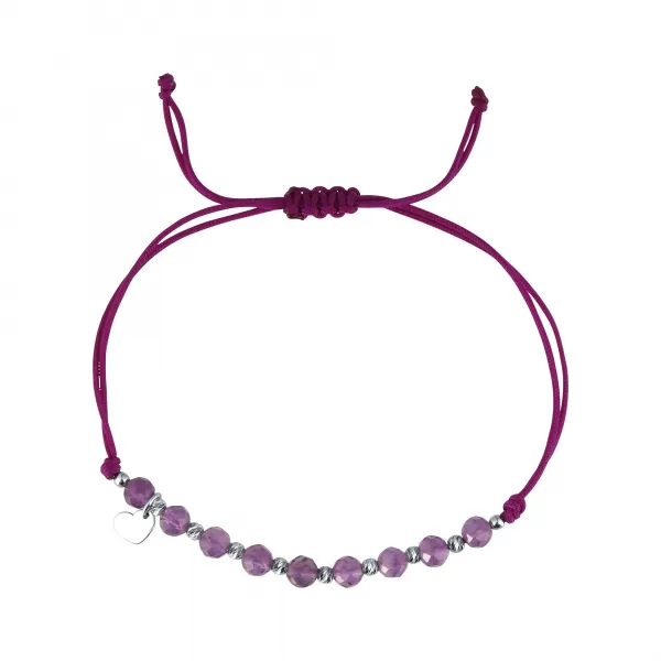 Textilní náramek fialový s korálky z amethystu 13059.3 amethyst