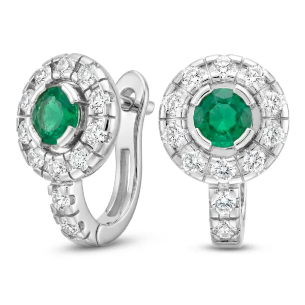 Náušnice bílé zlato 585/1000, přírodní diamanty a smaragdy, 109015-B-SMAR