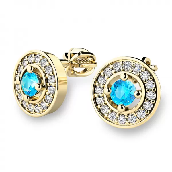 Náušnice žluté zlato 585/1000, přírodní diamanty a topazy, 10921-ZL-TPZ