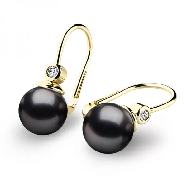 Náušnice s perlou a diamanty 10868-DIA-Black