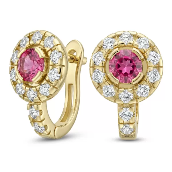 Náušnice žluté zlato 585/1000, přírodní diamanty a turmalíny, 109015-ZL-TUR