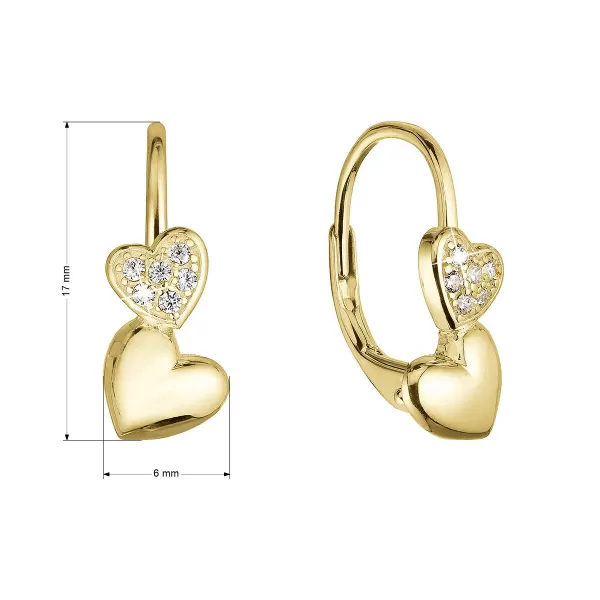 Pozlacené stříbrné náušnice dvě srdce se zirkony 11515.1 crystal