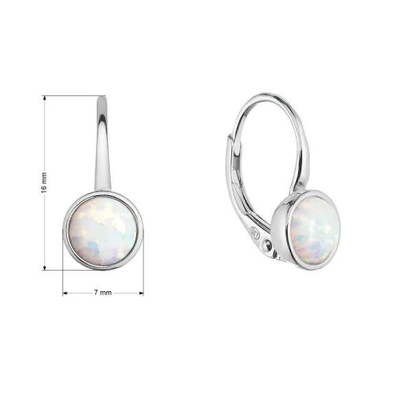 Stříbrné náušnice visací s bílým kulatým syntetickým opálem 11467.1 white