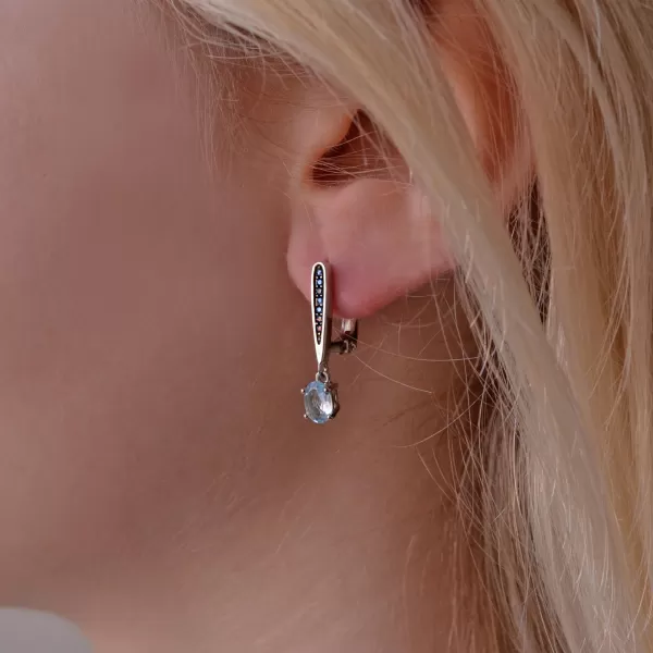 Stříbrné náušnice luxusní s pravými minerálními kameny modré 11487.3 london nano, sky topaz