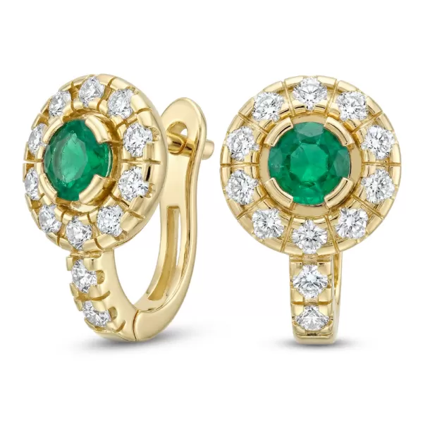 Náušnice žluté zlato 585/1000, přírodní diamanty a smaragdy, 109015-ZL-SMAR
